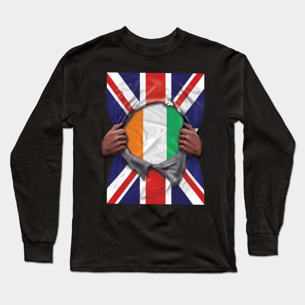 Ivory Coast Flag Great Britain Flag Ripped - Gift for Ivorian From Ivory Coast Long Sleeve T-Shirt by Country Flags